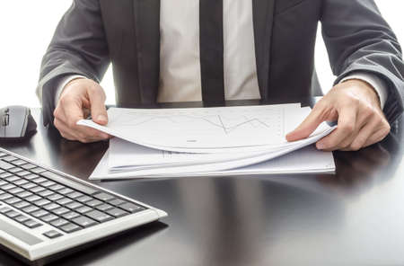 Front view of a businessman analyzing a diagram.の写真素材