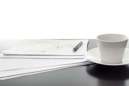 Business documents on a black office table with copyspace 