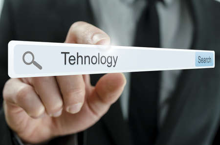 Word Technology written in search bar on virtual screen. Word Technology written in search bar on virtual screen.