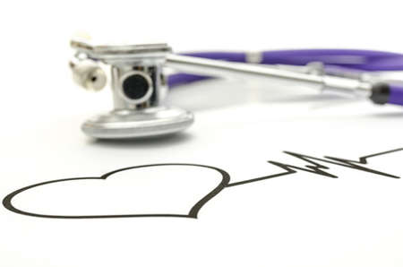 Hand drawn heart beating cardiograph and stethoscope next to it. Empty space ready for your text.