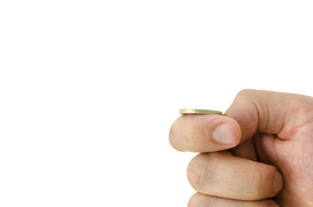 Closeup of tossing Euro coin. Empty space ready for your text or logo.の写真素材