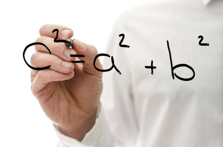 Closeup of writing Pythagorean theorem on virtual board.の写真素材