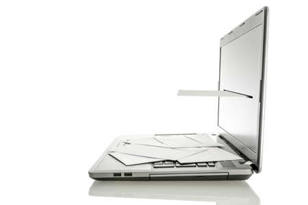 Laptop with envelope coming out of its monitor  Concept of email communication  Isolated over white...