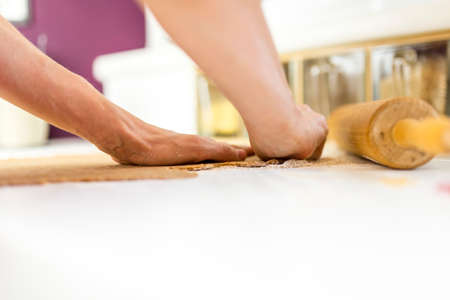 Closeup of female making pastry.の写真素材