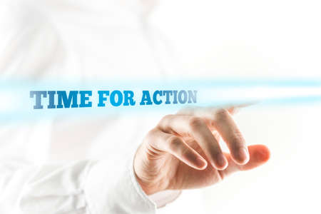 Glowing Time for Action Texts Above Human Hand Typing Text to Browser Address Bar of Computer.の写真素材