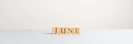 Wide view image of june sign on wooden cubes.の写真素材