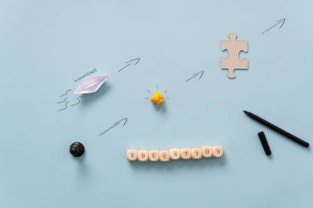 Conceptual image of knowledge and education - a mind map over blue background.の写真素材