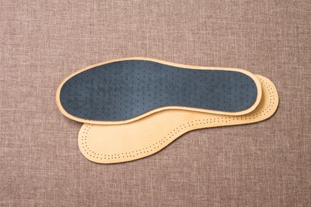 Leather shoe insoles. For sport, fitness, everyday life. Top view.の写真素材