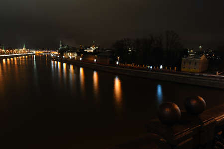 Night Moscow from the big Moskva river and the embankmentの写真素材
