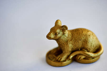 Mouse, bronze Feng Shui figurine, isolated on white backgroundの写真素材