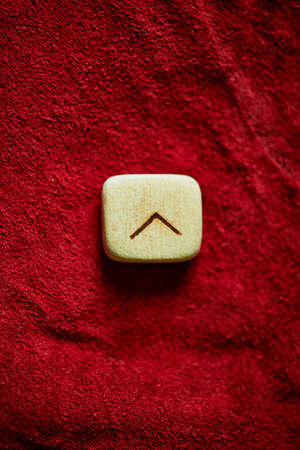 Rune on a background of red rough suede mintの写真素材