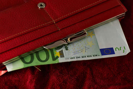 European Euro Notes in a Red Purseの写真素材