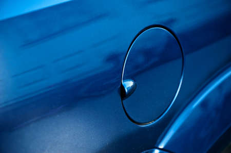 Red tail light on blue car. Detailの写真素材
