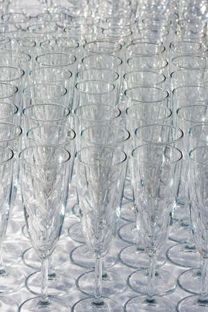 The texture and background a lot of empty champagne glasses, wine. The view from the topの写真素材