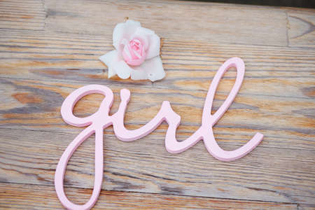 decorative wooden lettering girl pink. Pregnancy, newbornの写真素材