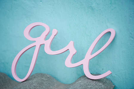 decorative wooden lettering girl pink. Pregnancy, newbornの写真素材