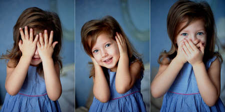 See no evil, hear no evil, speak no evil. Baby 3 yearsの写真素材