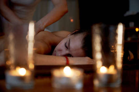 Oil relaxing head massage. Relaxation and therapyの写真素材