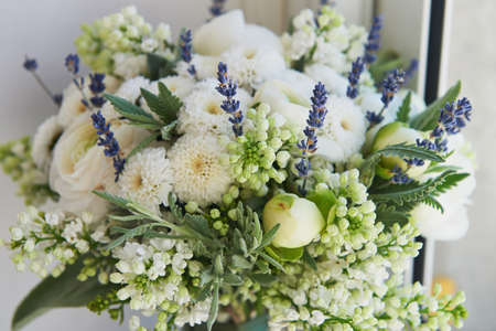 The light delicate bouquet . in green and white.Ranunculus Buttercupの写真素材