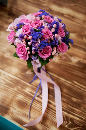 Wedding bouquet in pink and purple tones. Beautiful and delicate.の写真素材