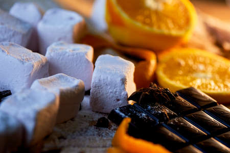 Marshmallow. Air, clouds, springs and just baby Goodies are so nice to throw in the cocoa sitting in the country around the campfire. Feel this atmosphere And emanates warmth.の写真素材