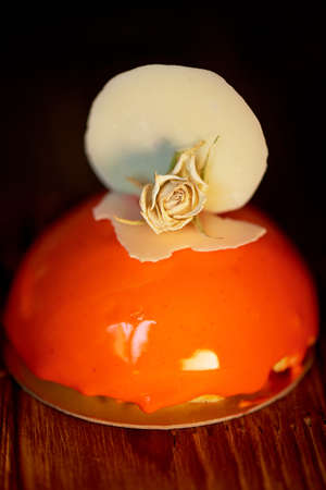 Orange mousse cake.Bright,juicy,citrus massovoe cake consists of orange-based mousse custard and butter biscuits.の写真素材