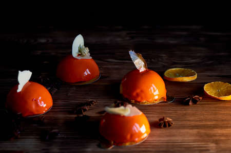 Orange mousse cake.Bright,juicy,citrus massovoe cake consists of orange-based mousse custard and butter biscuits.の写真素材