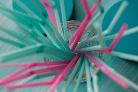 Straws for drinks in pink and turquoise tones. Two colors. Pastel shadesの写真素材