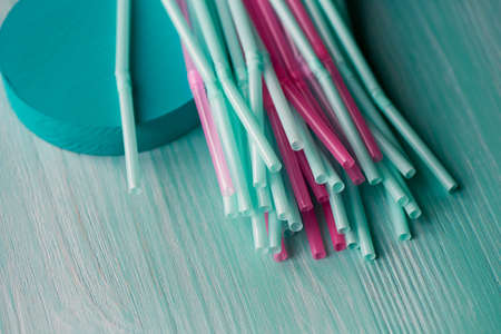 Straws for drinks in pink and turquoise tones. Two colors. Pastel shadesの写真素材