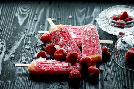 Youth ice pop from the freezer. with a touch of frost and ice. Refreshing in the heat .