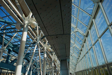 Glass dome with metal supports. The modern design of the bridge