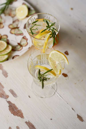 Refreshing summer drink with lemon. Thirst-quenching water.