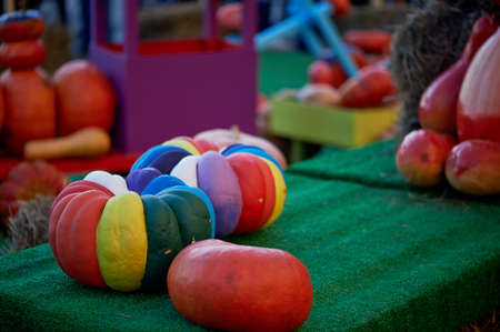 Painted pumpkin. The contest for the harvest festival.の写真素材