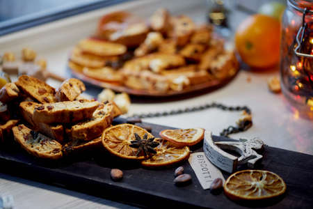 Cookie biscotti with citrus. The atmosphere of warmth and coziness.の写真素材