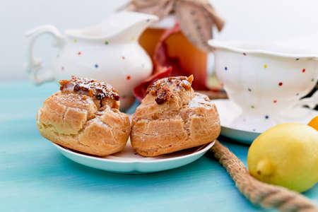 Cake Shu, fragrant tea . The atmosphere of cozinessの写真素材