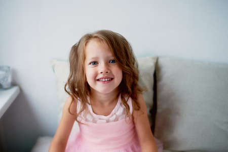 Adorable babe feels joy. Emotion joyの写真素材