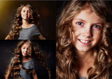 kinky girl with long hair. In the light of the flare and enjoying life. A fairy tale for children.
