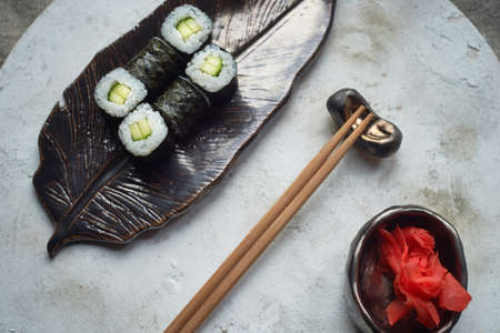 Japanese cuisine on handmade ceramics.の写真素材