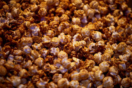 Texture of caramel sweet popcorn. Closely
