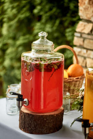 Refreshing lemonade in a steamed-up can.Picnic, catering at the event.