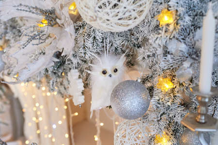 Silver Christmas tree decoration, macro. Celebration of the new year 2020.の写真素材