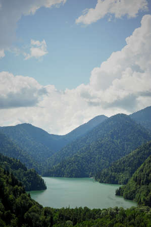 Lake Ritsa in Abkhazia, the country of the soul. Ecologically clean place in the mountainsの写真素材