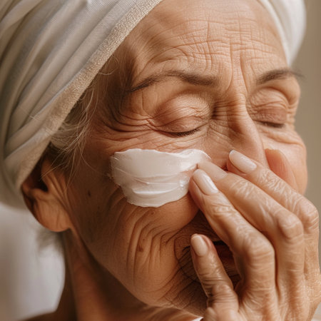 Beautiful gorgeous 50s mid aged mature woman looking at camera isolated on white. Mature old lady close up portrait. Healthy face skin care beauty, middle age skincare cosmetics, cosmetology conceptの素材