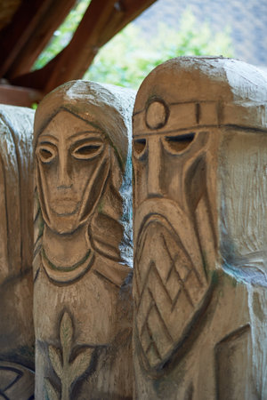 Columns of progenitors. Vikings. Stone sculptures. Grayの写真素材