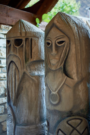 Columns of progenitors. Vikings. Stone sculptures. Grayの写真素材