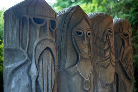 Columns of progenitors. Vikings. Stone sculptures. Grayの写真素材