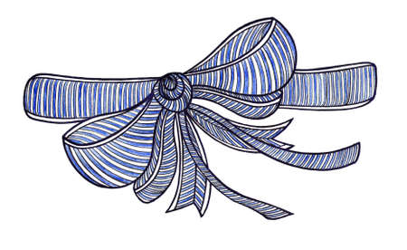 Graphic bow. Drawing color pencils.Blue