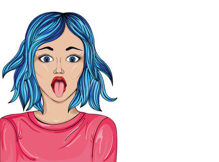 The girl stuck out her tongue. Teases. Pop Art illustration. Portrait of a woman on a white...