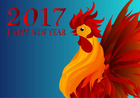 Rooster. Vector. Red. Symbol 2017. Isolated Cockerel on a blue backgroundのイラスト素材