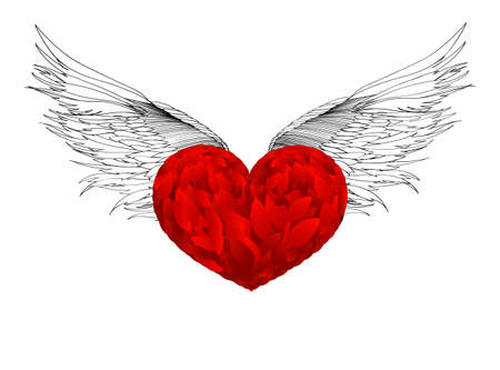 Design red heart with wings.  Isolated on white backgroundのイラスト素材